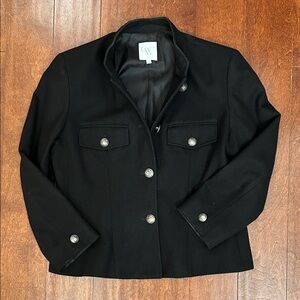 Vintage 90s Clifford and Wills 100% Wool Black Coat, Military Buttons, Size 12